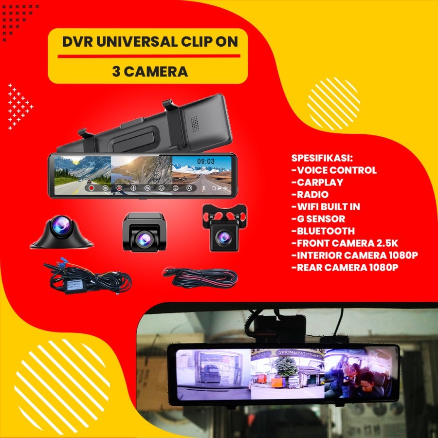 Car DVR 3 kamera Universal Clip On/ Kamera Spion Dalam Mobil Full HD 1