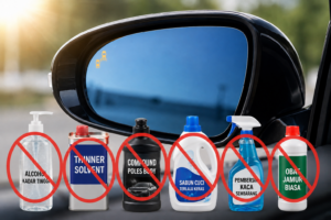 Cairan yang tidak boleh kena kaca spion biru